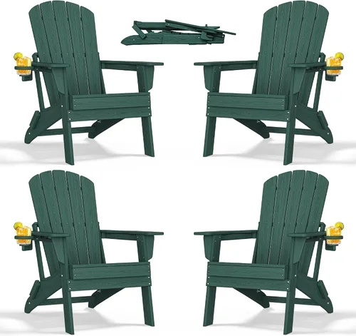 Miniatura 23 de nevilywood Silla Adirondack plegable – Respaldo ergonómico extendido, portavasos – Fácil montaje – Plástico HDPE duradero, resistente a