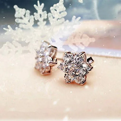 Miniatura 4 de Broche de plata de ley 925 con forma de copo de nieve para niña o mujer, deja que tus orejas deslumbrantes