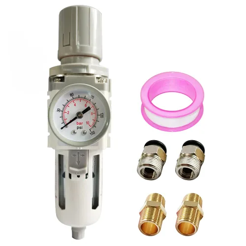 Regulador de presión de filtro de aire NPT de 1/2 "Separador de agua combinado para línea de compresor de aire, drenaje semiautomático, elemento de