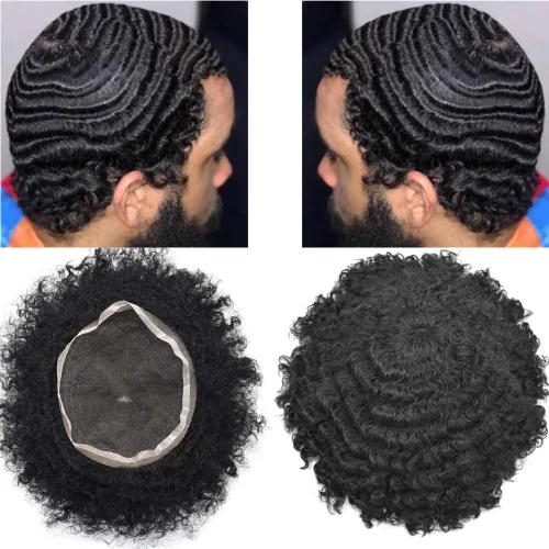 Miniatura 9 de Afro - Toupee - Toupee para hombre, encaje suizo, rizado, para hombres negros, hombres afroamericanos, todos los encajes, sistemas de reemplazo