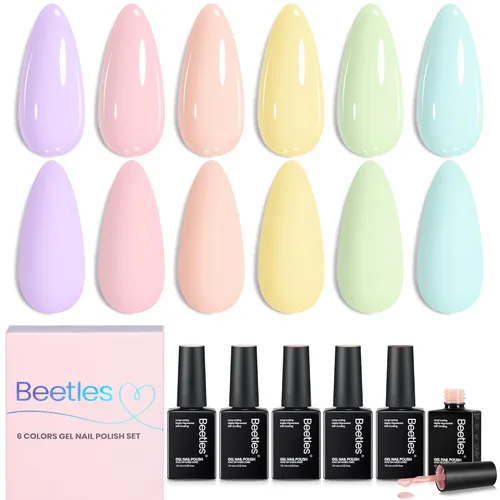 Miniatura 12 de Beetles - Juego de esmaltes de uñas de gel Jelly de 6 colores, tonos nude, rosa, marrón, con brillo y efecto de glitter, kit de esmaltes de gel
