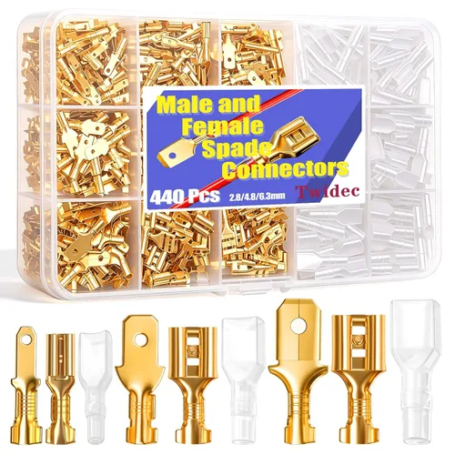 Miniatura 17 de Twidec/360Pcs 2.8/4.8/6.3mm Kit de surtido de terminales de engarce rápido tipo faston macho y hembra con manga aislante para cableado eléctrico