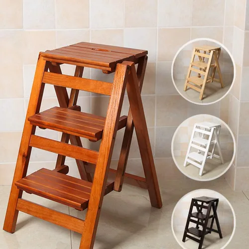 Miniatura 7 de Escalera plegable multifuncional, plegable de madera maciza, taburete para el hogar, multicolor, escalera plegable, color blanco, tres