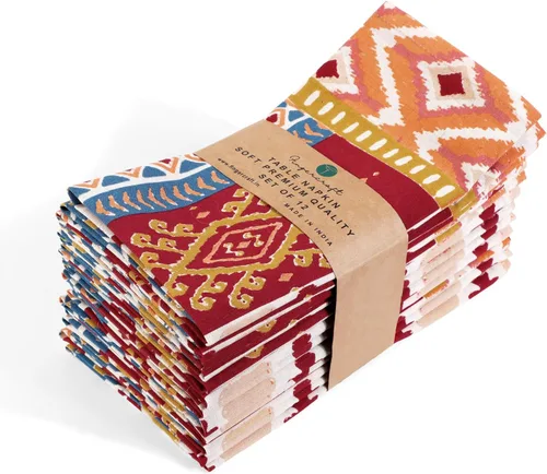 Miniatura 71 de Fingercraft - Juego de 12 servilletas de tela de mezcla de algodón y lino, con estampado, perfecta para fiestas, cenas, bodas, cócteles y Navidad