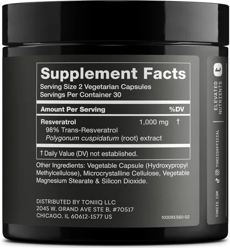 Miniatura 2 de Resveratrol trans de ultra alta potencia probado por terceros 1000 mg - 98% puro, altamente purificado y biodisponible - Extracto de raíz