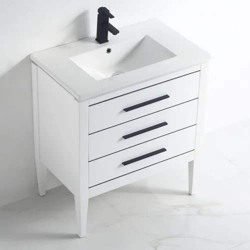 Miniatura 7 de Dowell - Fregadero de baño de 30 pulgadas, lavabo de cerámica de tocador de un solo cuenco, fregadero rectangular con desbordamiento, blanco-000