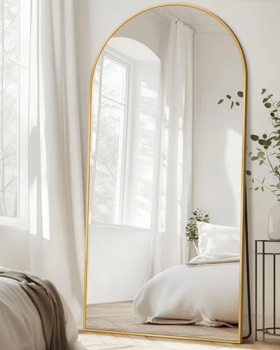 Miniatura 28 de Espejo de cuerpo entero con soporte, espejo arqueado de 58 x 18 pulgadas, espejo grande con marco de aluminio para colocar de pie, colgar o apoyar