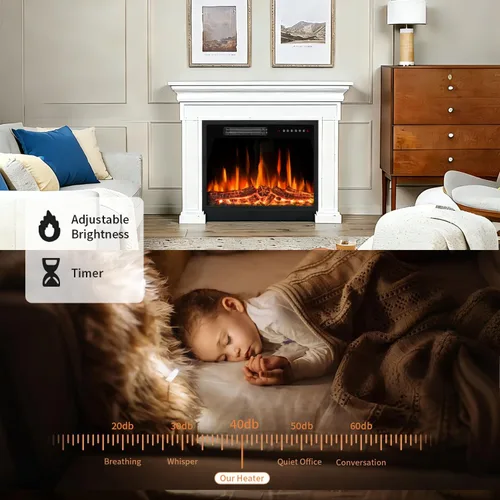 Miniatura 7 de Tornivk Inserto de chimenea eléctrica de 23 pulgadas, calentador de chimenea eléctrico empotrado de 750 W/1500 W con temporizador, llama ajustable
