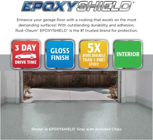 Miniatura 4 de Rust-Oleum 327081 EPOXYSHIELD - Kit de revestimiento de suelo de garaje, 1 coche, gris oscuro brillante
