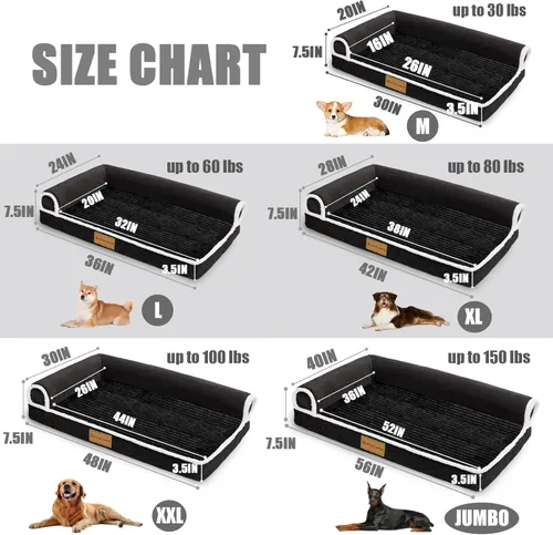 Miniatura 6 de Patas Lague Cama Ortopédica para Perros de Tamaño Grande 36''X24'', Impermeable Cómoda con Bolster en L Mediano Antideslizante Suave Cálida Cama