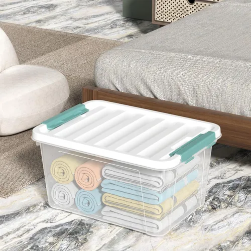 Miniatura 5 de Caja de almacenamiento transparente, paquete de 2 contenedores organizadores de plástico con asa y tapas (14 cuartos de galón y 7 cuartos de galón)