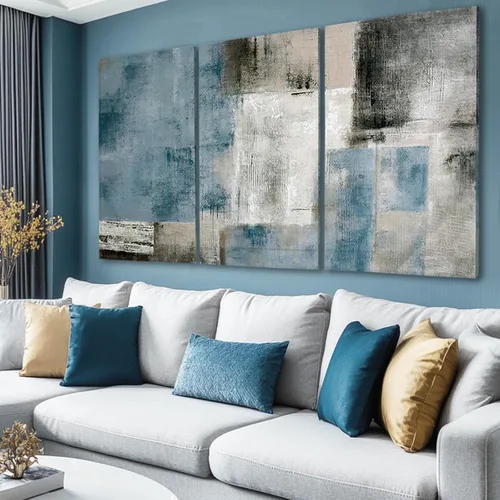 Miniatura 12 de SDYA Lienzo abstracto para pared, decoración de pared gris y azul, pintura moderna de lienzo de 20 x 40 x 3 p, decoración para dormitorio, oficina
