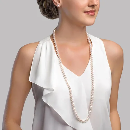 Miniatura 18 de The Pearl Source 14K Gold 6.5-7.0mm AAAA Quality Round White Freshwater Cultured Pearl Necklace for Women in 16"-36" Lengths