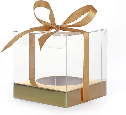 Miniatura 3 de 12 cajas de plástico transparente para cupcakes, contenedores individuales de 3.5 pulgadas, cajas de soporte doradas metálicas individuales