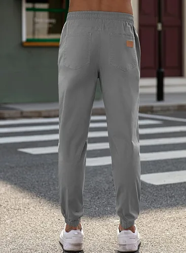 Miniatura 9 de JMIERR Pantalones cargo de sarga para hombre, estilo casual, de algodón, con cordón, clásicos, chinos, elásticos, pantalones de senderismo con 6