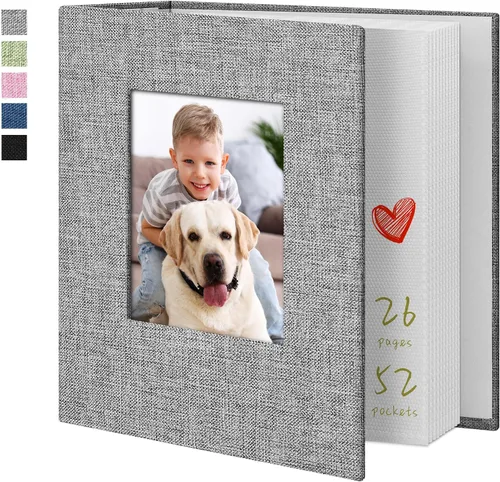 Álbum de fotos de 4 x 6 pulgadas, 52 bolsillos, con cubierta de lino, álbumes de fotos para familia, boda, bebé, libro de fotos con capacidad para