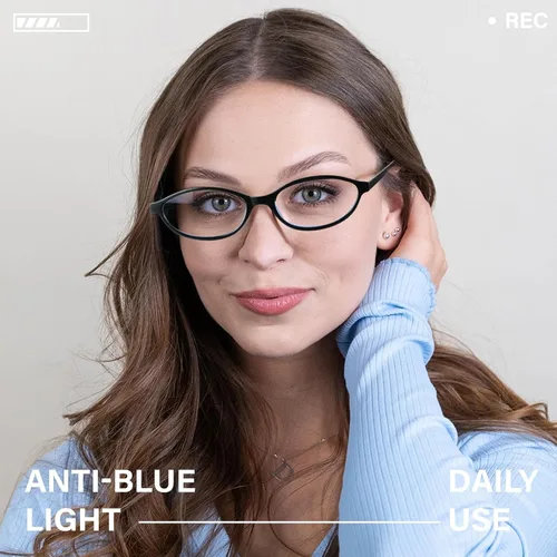Miniatura 2 de KUGUAOK - Gafas de bloqueo de luz azul retro ovaladas estilo 90s con marco de ojo de gato pequeño para mujer, gafas para TV y luz azul