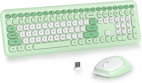 Miniatura 14 de Combo de teclado y mouse inalámbricos de 104 teclas, tamaño completo, color azul con teclas redondas silenciosas, ideal para portátiles y Azul blanco