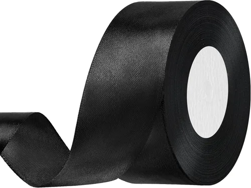 SHOWIN - Cinta de satén negra de doble cara, 1-1/2 pulgadas x 50 yardas continuas, para envolver regalos, decoración de bodas y ramos florales