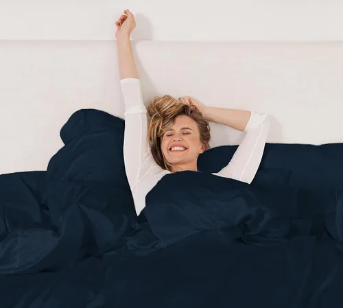 Miniatura 6 de KICKEE Sheet Set, 100% Viscose from Bamboo, Sateen Weave, Silky Soft Bedding for Heavenly Comfort, Best 300 Thread Count (Blue Suede, Queen)