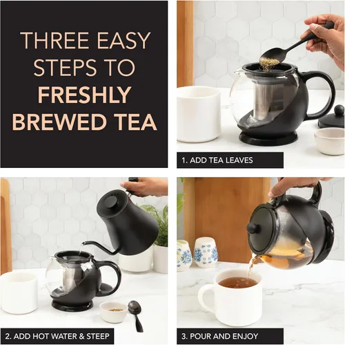 Miniatura 3 de Farberware Tetera de vidrio, infusor de té de hojas sueltas, tetera de acero inoxidable 18/8, sin BPA, capacidad de 5 tazas