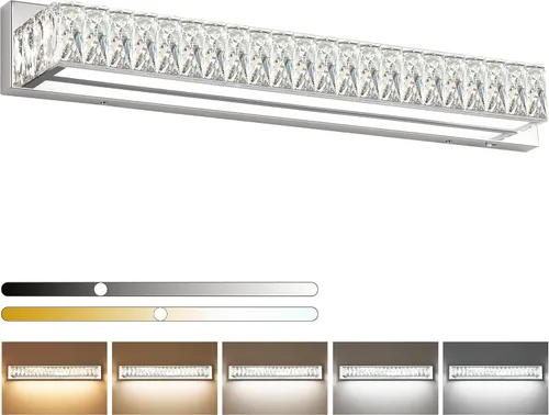 Miniatura 11 de Luces de tocador de cristal para baño, barra de luz LED de 18 W, accesorios de iluminación cromados modernos sobre espejo para baño de 22.8 pulgadas