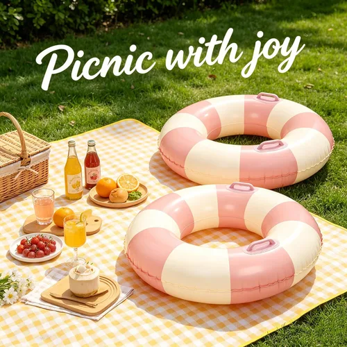 Miniatura 2 de 2PCS XL Stripe Pool Swim Ring with Handles Inflatable Pool Floats 45 Inch Water Fun Large Adult Swimming Pool Float for Beach Lake Summer Party