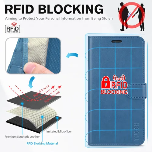 Miniatura 3 de TUCCH Funda tipo cartera para iPhone XR, piel sintética con función atril, carga inalámbrica [carcasa de TPU a prueba de golpes] con bloqueo RFID