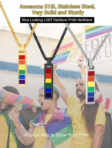Miniatura 8 de PROSTEEL Collar de acero inoxidable de plata de ley 925, joyería de orgullo gay LGBT, collar con colgante de arco iris, regalo para hombresmujeres