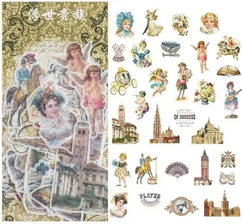 Miniatura 6 de Pegatinas para kit de álbumes de recortes, diseño de niña de flores, diario, diario, diario, suministros decorativos, 60 unidades por paquete 10