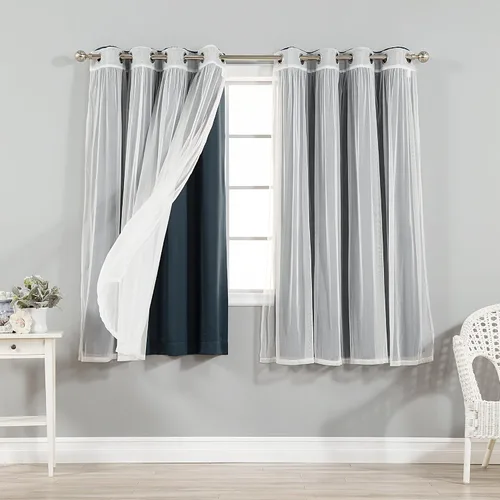 Miniatura 26 de Best Home Fashion Mix and Match - Juego de 4 cortinas de tul transparente y opacas, con ojales de acero inoxidable y níquel Rosa empolvado