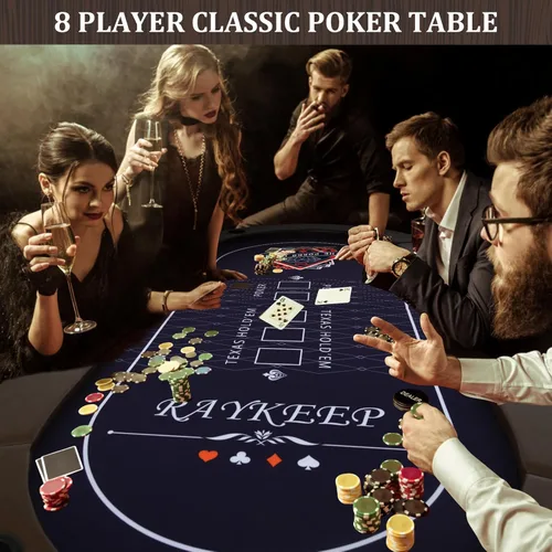 Miniatura 2 de RAYKEEP Mesa de póquer plegable, mesas de póquer plegables para 8 jugadores con patas plegables, fieltro de grado casino, rieles acolchados y marrón