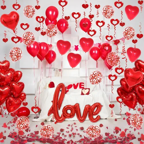 Miniatura 4 de Fecedy Globo de papel de aluminio en forma de amor y corazón, globos de látex redondos y en forma de corazón, globo de confeti, pétalos falsos
