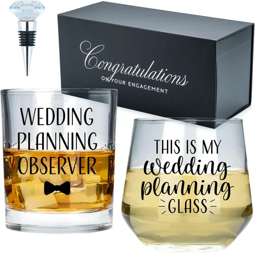 Miniatura 10 de Regalos de Compromiso Newlywoo para Parejas - ¡Regalo Único de Prometido para Él o Ella! Vasos de Vino de Whiskey con Tapón de Vino de Diamante