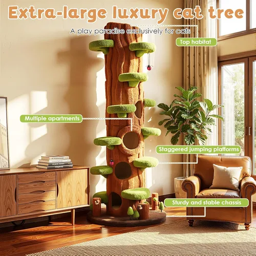 Miniatura 5 de NUNU LAB Árbol para gatos de 90.5 pulgadas de alto – Torre grande de árbol mágico para gatos con postes rascadores de sisal, escondite lateral