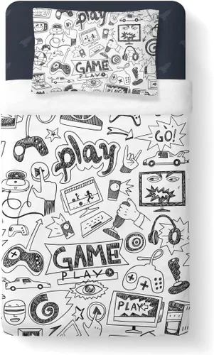 Miniatura 7 de Juegos de Edredón Gaming para Niños Adolescentes Tamaño Twin, Juego de Ropa de Cama de Videojuegos para Niños Estilo Boceto Diseño Atlético
