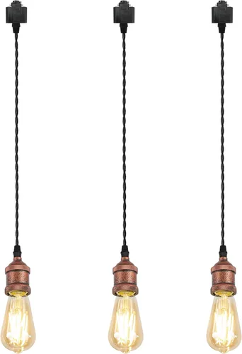 Miniatura 28 de Kiven 3 luces H System Track Mini colgante, soporte de lámpara con acabado negro perla, kit de luces de riel, colgante de rosa, tela trenzada