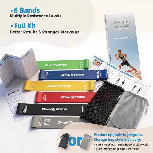 Miniatura 2 de Juego de 6 bandas de resistencia para ejercicio – Bandas elásticas de entrenamiento para yoga, entrenamiento de fuerza, terapia física – guía