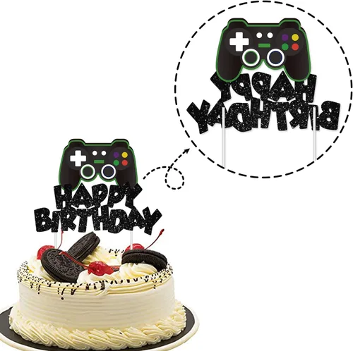 Miniatura 4 de Decoración de pastel de videojuegos con purpurina para decoración de pasteles de feliz cumpleaños, decoraciones de tartas para niños, suministros