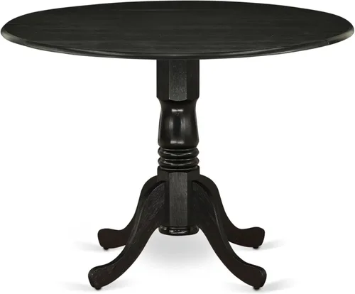 Miniatura 20 de East West Furniture DLT-BLK-T mesa de comedor redonda - con tapa redonda y 2 hojas desplegables y pata de pedestal, 42x29.5 pulgadas, acabado negro