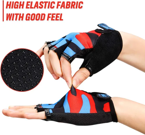 Miniatura 4 de 8 pares de guantes de medio dedo para niños, guantes de bicicleta sin dedos, transpirables, guantes cortos para niños, guantes antideslizantes