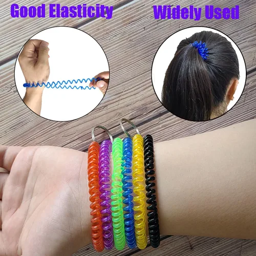 Miniatura 3 de 10 pulseras coloridas de bobina de muñeca, llavero en espiral, pulsera para llavero para piscina, gimnasio, insignia de identificación