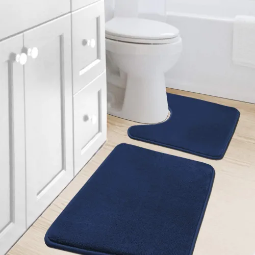 Miniatura 12 de H.VERSAILTEX Juego de tapetes de baño de espuma viscoelástica, juego de tapetes de baño de franela aterciopelada, lujosos, extra suaves y Gris