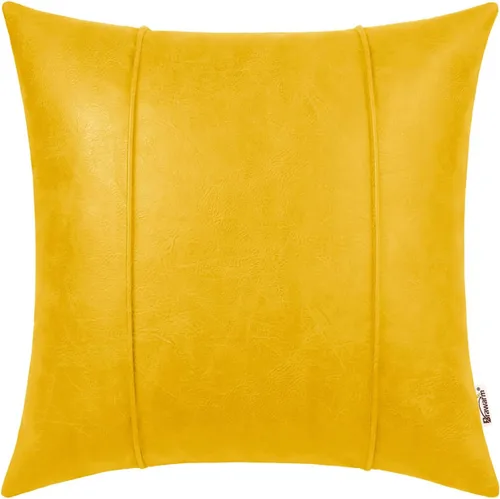 Miniatura 18 de BRAWARM Fundas de Almohada Decorativa de Cuero Café de 22 x 22 Pulgadas - Funda de Almohada de Piel Sintética con Ribetes, Almohada Decorativa
