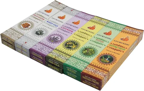Miniatura 3 de Varillas de incienso ayurvédico, paquete variado de 12 fragancias de primera calidad, salvia blanca, albahaca, vainilla, naturaleza, fresco, palo