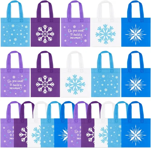 20 unidades de regalos de fiesta de copo de nieve, bolsas de dulces no tejidas de invierno congelados, regalos temáticos para niños, copo de nieve