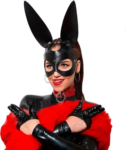 Miniatura 6 de Mumbobyswim Máscaras de cuero de gato y conejo para mujer, máscara de mascarada para cosplay, accesorio de disfraz de Halloween