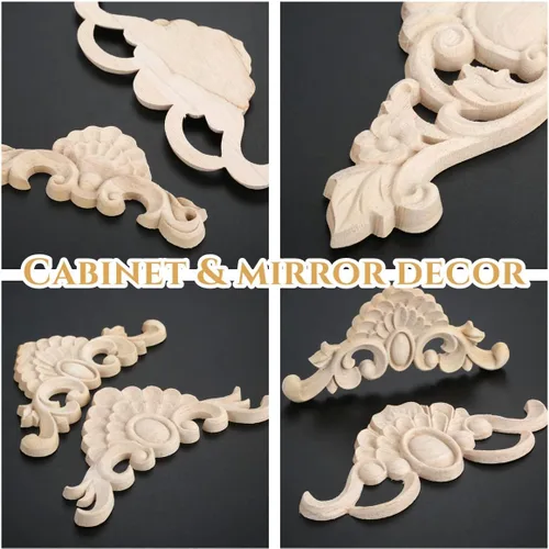 Miniatura 3 de MUXSAM Apliques de madera, calcomanías talladas para muebles, paquete de 4 unidades, decoración de tallado de madera sin pintar para puerta