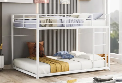 Miniatura 8 de Litera de tamaño matrimonial sobre tamaño matrimonial con escalera, litera de metal de tamaño matrimonial con barandilla de seguridad para niños