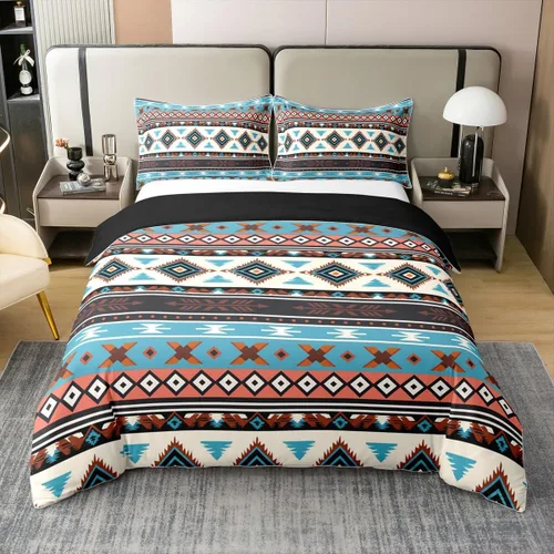 Miniatura 20 de Juego de ropa de cama 100% algodón exótico con funda de edredón individual, diseño tribal, suroeste americano, étnico, bohemio, abstracto